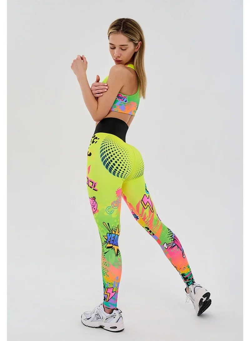 Bona Fide Bona Fide Neon High Waisted Workout Leggings for Women – Colorful Graphic Print – Compression Fit for Gym & Dance